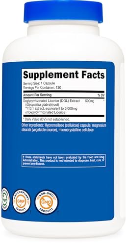 Nutricost DGL Deglycyrrhizinated Licorice Extract 120 Kapseln für 120 Portionen pro Flasche - GVO-frei, glutenfrei, vegan