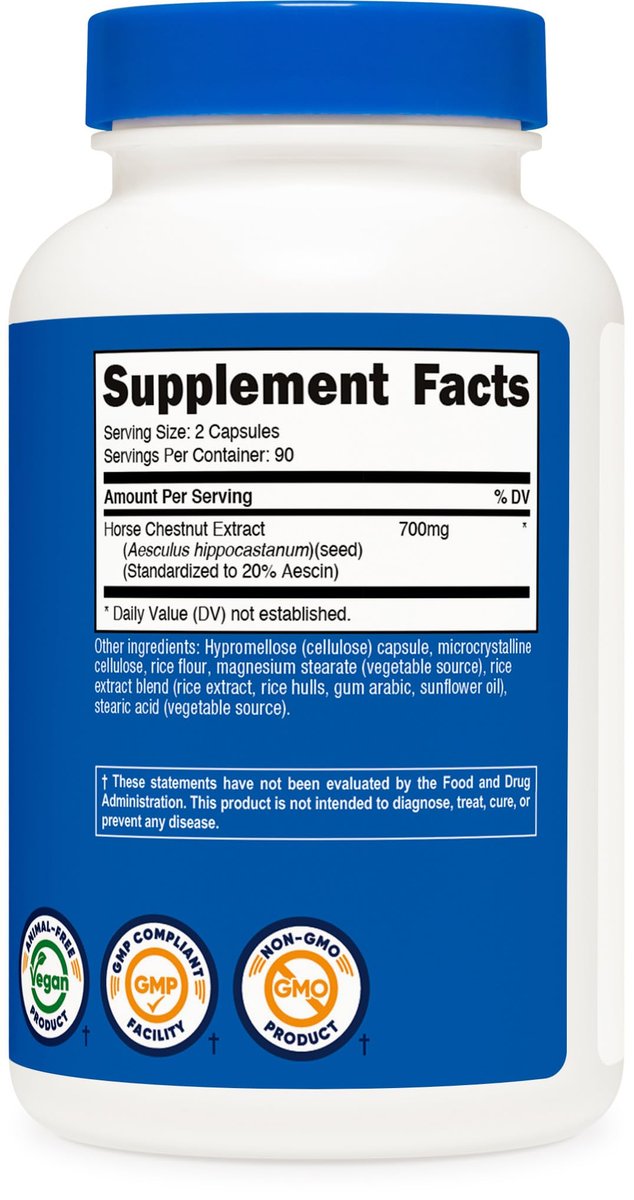 Nutricost Rosskastanien-Extrakt Kapseln 700 mg pro Portion, 180 Kapseln, 90 Portionen - Nicht-GVO, vegan