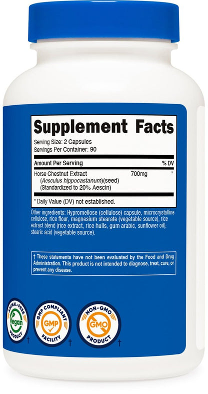Nutricost Rosskastanien-Extrakt Kapseln 700 mg pro Portion, 180 Kapseln, 90 Portionen - Nicht-GVO, vegan