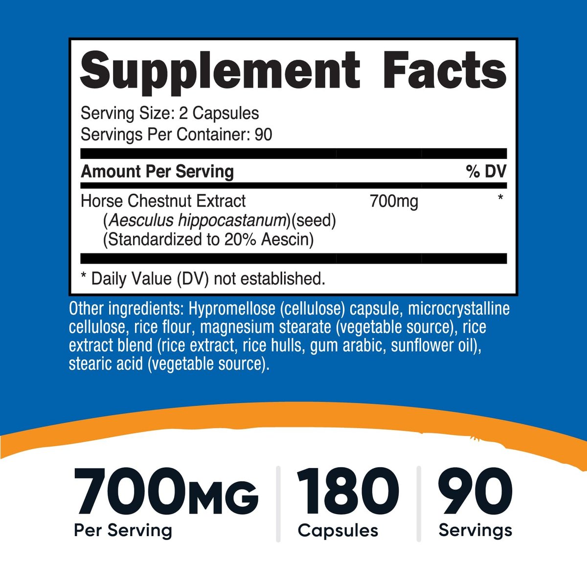 Nutricost Rosskastanien-Extrakt Kapseln 700 mg pro Portion, 180 Kapseln, 90 Portionen - Nicht-GVO, vegan