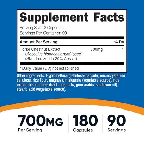 Nutricost Rosskastanien-Extrakt Kapseln 700 mg pro Portion, 180 Kapseln, 90 Portionen - Nicht-GVO, vegan