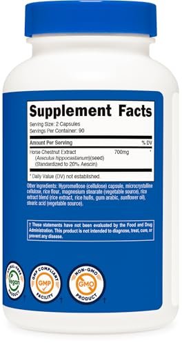 Nutricost Rosskastanien-Extrakt Kapseln 700 mg pro Portion, 180 Kapseln, 90 Portionen - Nicht-GVO, vegan