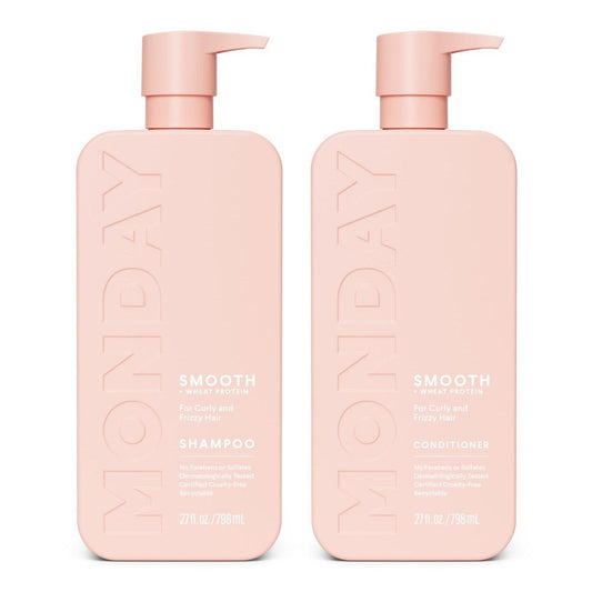 MONDAY HAIRCARE Glättendes Shampoo + Conditioner Set (2er-Pack) 27 oz je Flasche – Für krauses, grobes & lockiges Haar mit Kokosöl, Sheabutter & Vitamin E – 100% recycelbare Flasche – Pink