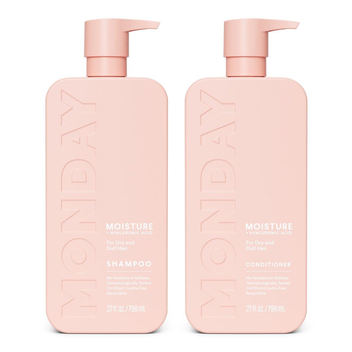 MONDAY HAIRCARE Feuchtigkeitsshampoo & Conditioner Set – 2 x 27 oz für trockenes, krauses & gestresstes Haar mit Kokosöl, Reisprotein, Sheabutter & Vitamin E