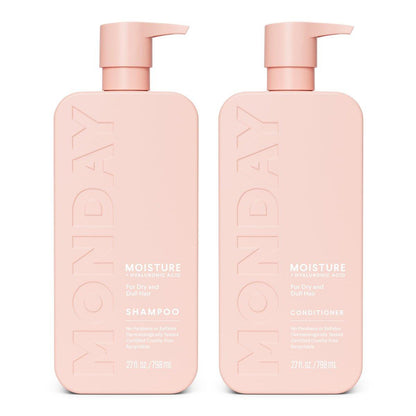 MONDAY HAIRCARE Feuchtigkeitsshampoo & Conditioner Set – 2 x 27 oz für trockenes, krauses & gestresstes Haar mit Kokosöl, Reisprotein, Sheabutter & Vitamin E