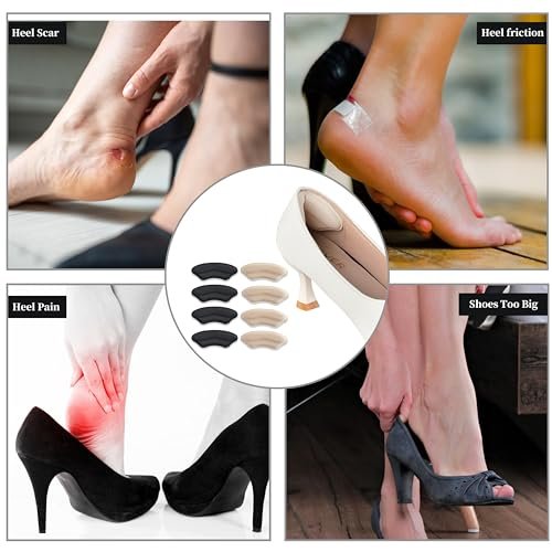 Fersenpolster für Schuhe – Weiche und flexible Fersenkissen für zu große Schuhe, Schmerzlinderung für Damen und Herren, verbesserte Passform und Komfort, 4 Paare