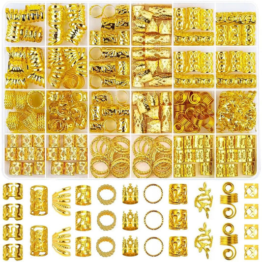 Tuefuzy 280 Stücke Goldene Haar-Zopf-Accessoires – Metall-Gold-Zopfringe, -manschetten, -klammern für Dreadlocks und Haarverzierungen