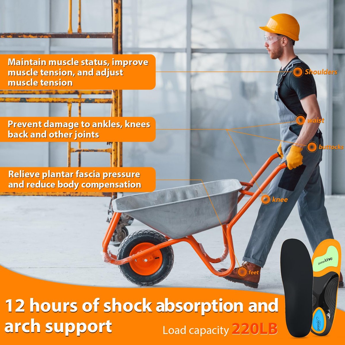 Work Boot Einlegesohlen für den ganzen Tag Stehen, Hohe Fußgewölbeunterstützung Orthopädische Schuheinlagen gegen Plantarfasziitis, Plattfüße, Achillessehnenentzündung - Damen Herren Walk Cloud Step Gel Einlegesohlen - L (Herren 9.5-10.5)