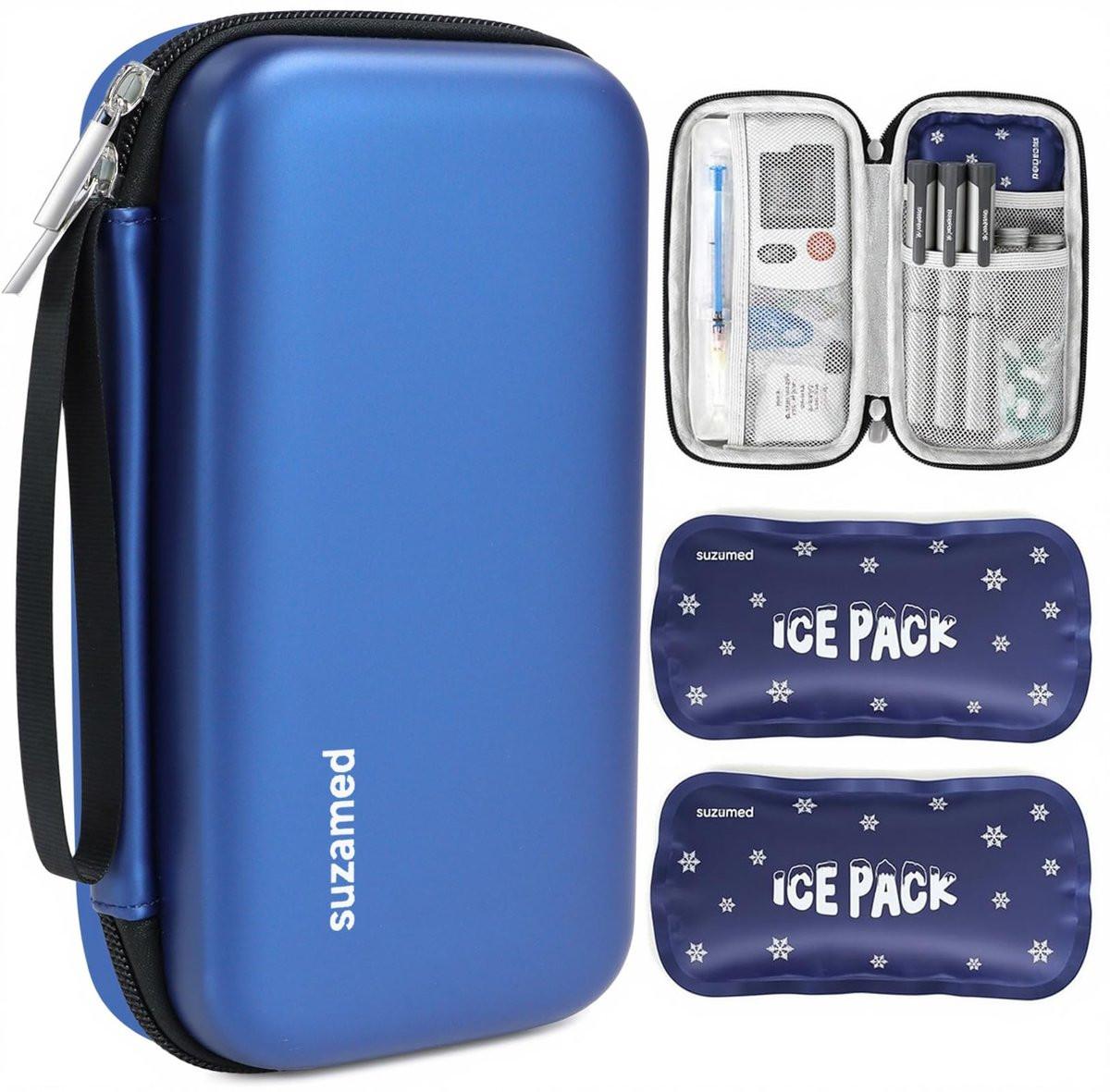 suzamed Insulin Kühlbox Reiseetui – EVA Isoliertasche mit 2 Kühlakkus für Diabetes Pflege, Insulinpen und Zubehör (Blau)