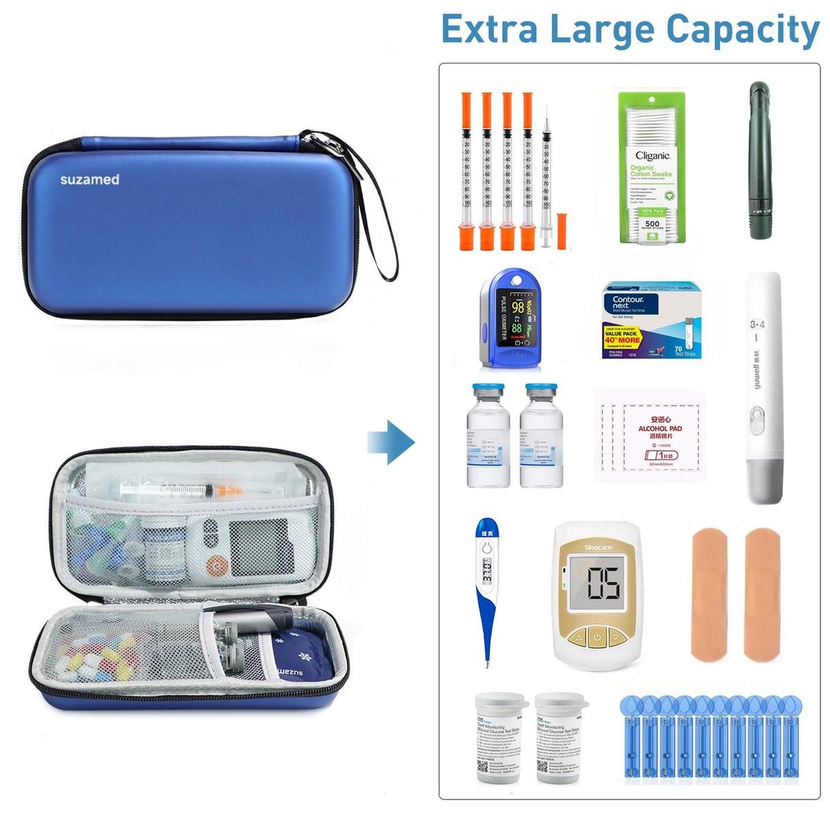 suzamed Insulin Kühlbox Reiseetui – EVA Isoliertasche mit 2 Kühlakkus für Diabetes Pflege, Insulinpen und Zubehör (Blau)