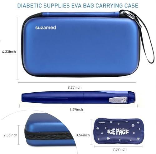 suzamed Insulin Kühlbox Reiseetui – EVA Isoliertasche mit 2 Kühlakkus für Diabetes Pflege, Insulinpen und Zubehör (Blau)