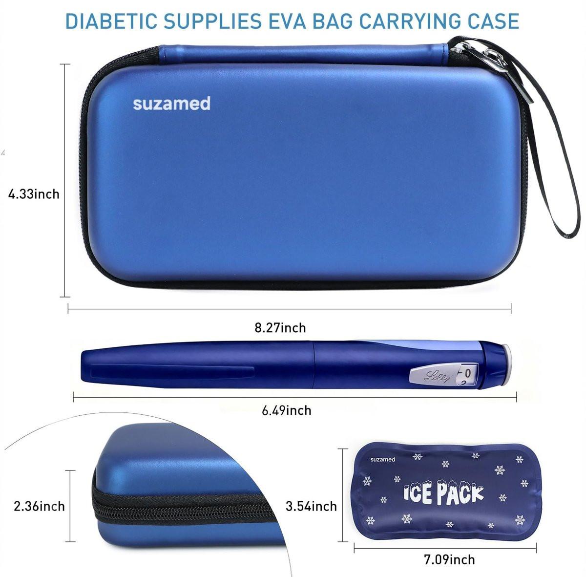 suzamed Insulin Kühlbox Reiseetui – EVA Isoliertasche mit 2 Kühlakkus für Diabetes Pflege, Insulinpen und Zubehör (Blau)