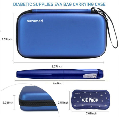 suzamed Insulin Kühlbox Reiseetui – EVA Isoliertasche mit 2 Kühlakkus für Diabetes Pflege, Insulinpen und Zubehör (Blau)