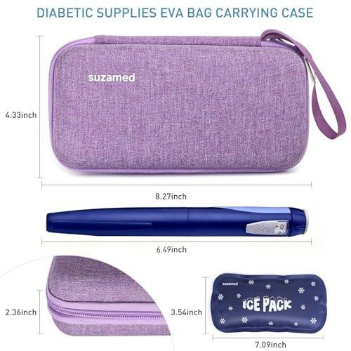 suzamed Insulin Kühlbox Reiseetui – EVA Isolierte Reiseapotheke mit 2 Kühlakkus für Diabetes Pflege, Insulin Pen und weiteres Diabetikerzubehör (Lila)