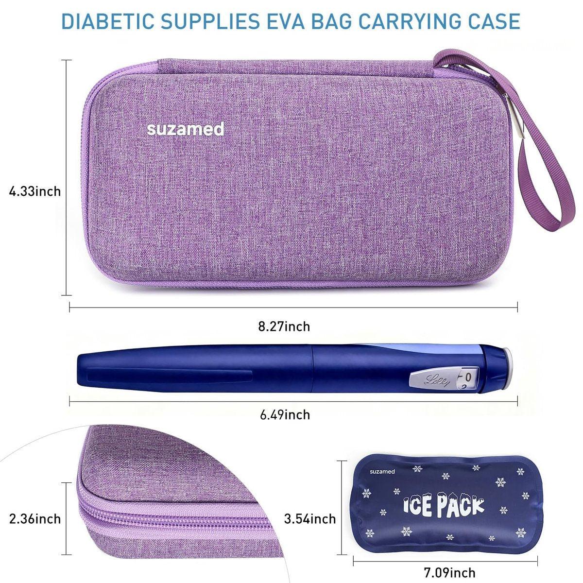 suzamed Insulin Kühlbox Reiseetui – EVA Isolierte Reiseapotheke mit 2 Kühlakkus für Diabetes Pflege, Insulin Pen und weiteres Diabetikerzubehör (Lila)