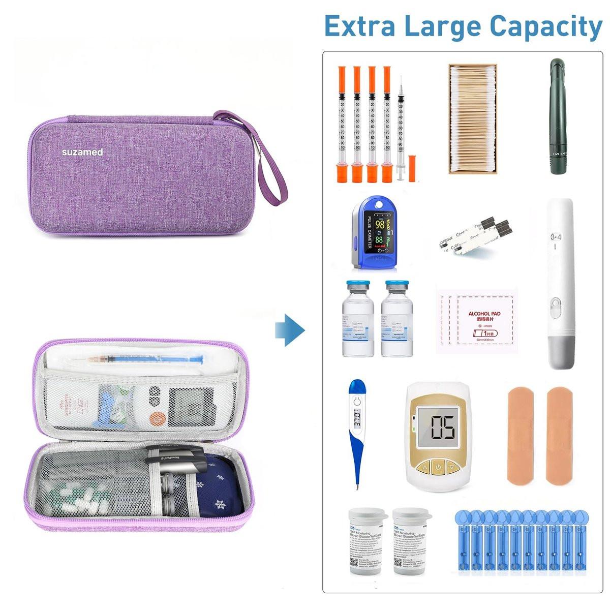suzamed Insulin Kühlbox Reiseetui – EVA Isolierte Reiseapotheke mit 2 Kühlakkus für Diabetes Pflege, Insulin Pen und weiteres Diabetikerzubehör (Lila)