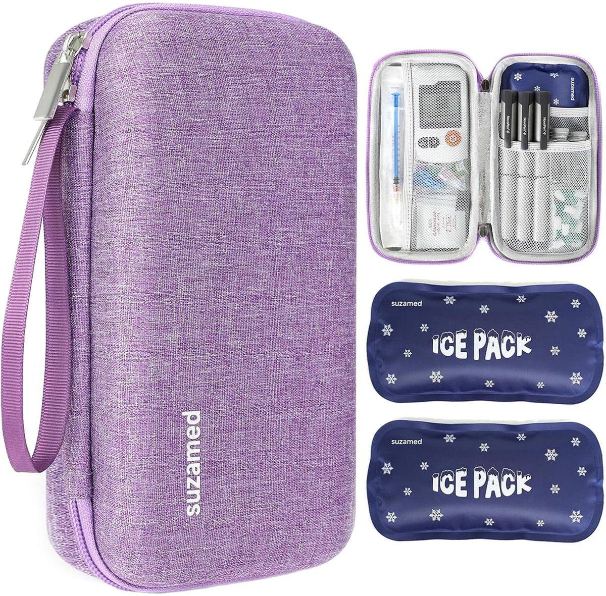 suzamed Insulin Kühlbox Reiseetui – EVA Isolierte Reiseapotheke mit 2 Kühlakkus für Diabetes Pflege, Insulin Pen und weiteres Diabetikerzubehör (Lila)