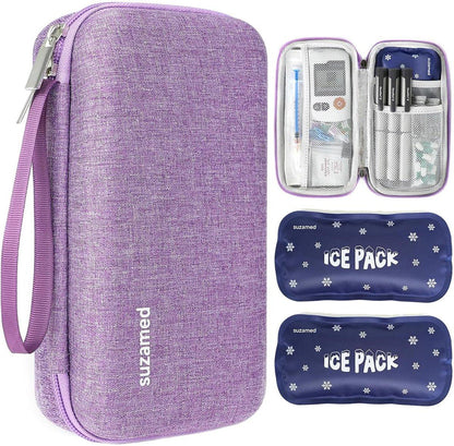 suzamed Insulin Kühlbox Reiseetui – EVA Isolierte Reiseapotheke mit 2 Kühlakkus für Diabetes Pflege, Insulin Pen und weiteres Diabetikerzubehör (Lila)