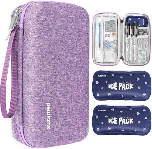 suzamed Insulin Kühlbox Reiseetui – EVA Isolierte Reiseapotheke mit 2 Kühlakkus für Diabetes Pflege, Insulin Pen und weiteres Diabetikerzubehör (Lila)