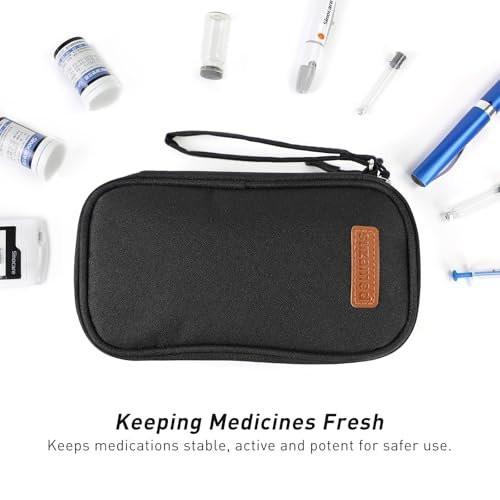 suzamed Insulin Kühlbox Reiseetui – Doppelschichtige Medikamententasche für Diabetiker, Tragbarer Medikamentenorganizer mit 2x 150g Kühlakkus, TSA-geprüft für Insulinpens & Zubehör (Schwarz)