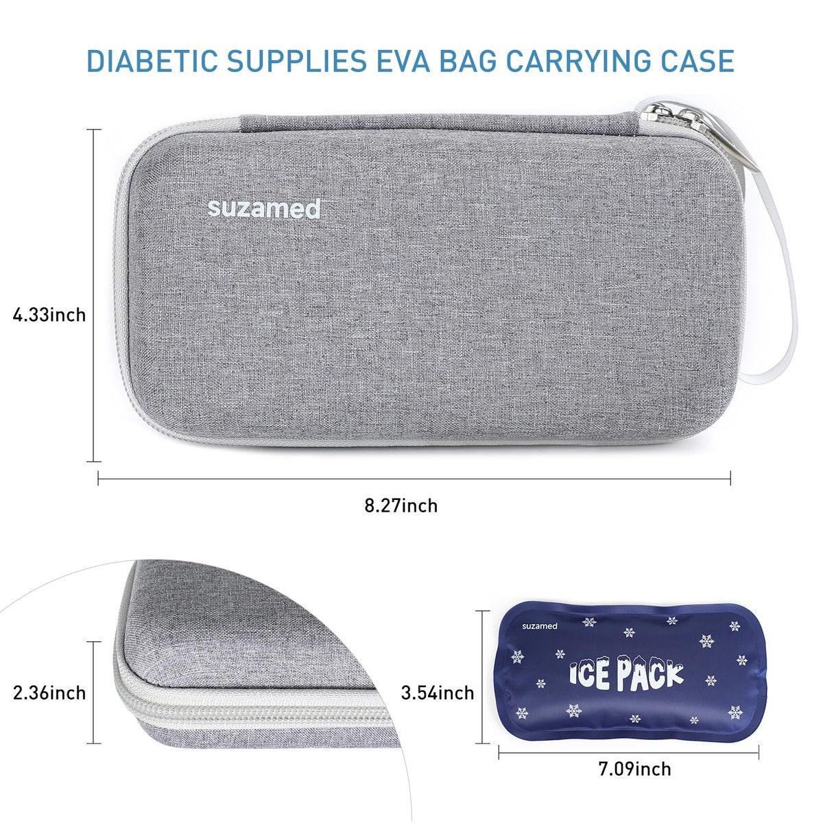 suzamed Insulin Kühlbox Reiseetui – EVA Isolierte Tasche mit 2 Kühlakkus für Diabetes Pflege, Insulin Pen & Zubehör (Grau, Groß)