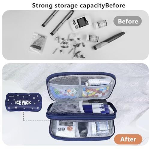 suzamed Insulin-Kühl-Reiseetui, doppellagige Medikamententasche für Diabetes, tragbare Medikamenten-Organizer mit 2x 150g Kühlakkus, TSA-geprüft für Insulin-Pens und Diabetikerzubehör (Blau)