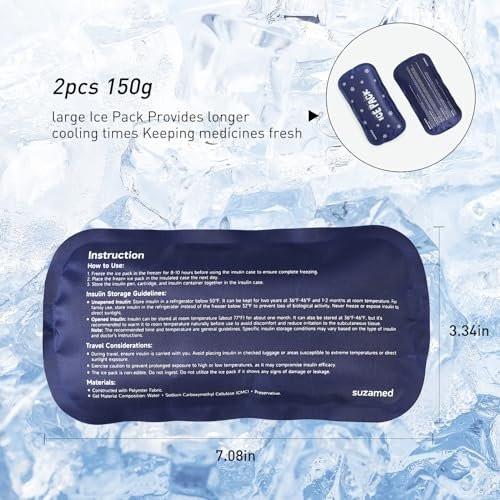 suzamed Insulin-Kühl-Reiseetui, doppellagige Medikamententasche für Diabetes, tragbare Medikamenten-Organizer mit 2x 150g Kühlakkus, TSA-geprüft für Insulin-Pens und Diabetikerzubehör (Blau)