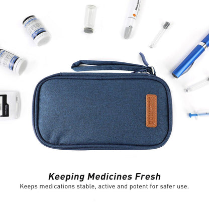 suzamed Insulin-Kühl-Reiseetui, doppellagige Medikamententasche für Diabetes, tragbare Medikamenten-Organizer mit 2x 150g Kühlakkus, TSA-geprüft für Insulin-Pens und Diabetikerzubehör (Blau)