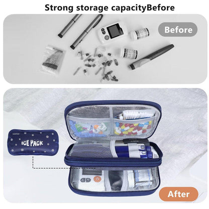 suzamed Insulin-Kühl-Reiseetui, doppellagige Medikamententasche für Diabetes, tragbare Medikamenten-Organizer mit 2x 150g Kühlakkus, TSA-geprüft für Insulin-Pens und Diabetikerzubehör (Blau)