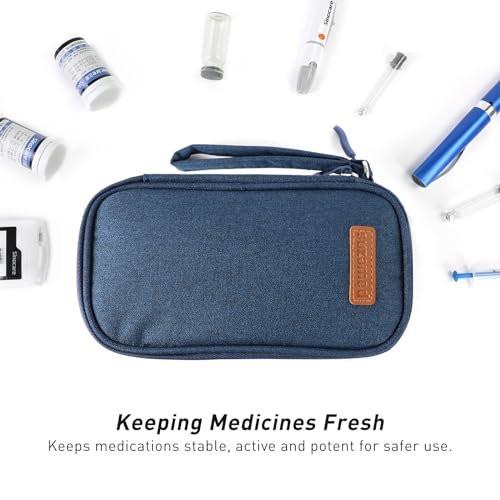 suzamed Insulin-Kühl-Reiseetui, doppellagige Medikamententasche für Diabetes, tragbare Medikamenten-Organizer mit 2x 150g Kühlakkus, TSA-geprüft für Insulin-Pens und Diabetikerzubehör (Blau)