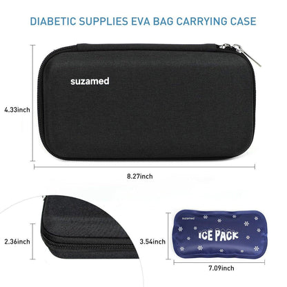 suzamed Insulin Kühltasche Reiseetui, EVA Isolierung Medizinkoffer mit 2 Kühlakkus für Diabetes, Insulin Pen und Zubehör (Schwarz)