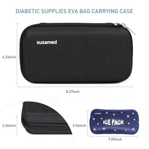 suzamed Insulin Kühltasche Reiseetui, EVA Isolierung Medizinkoffer mit 2 Kühlakkus für Diabetes, Insulin Pen und Zubehör (Schwarz)