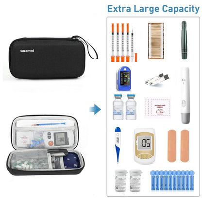 suzamed Insulin Kühltasche Reiseetui, EVA Isolierung Medizinkoffer mit 2 Kühlakkus für Diabetes, Insulin Pen und Zubehör (Schwarz)