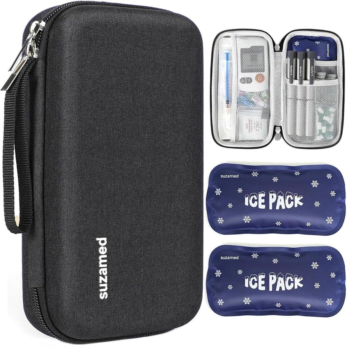 suzamed Insulin Kühltasche Reiseetui, EVA Isolierung Medizinkoffer mit 2 Kühlakkus für Diabetes, Insulin Pen und Zubehör (Schwarz)