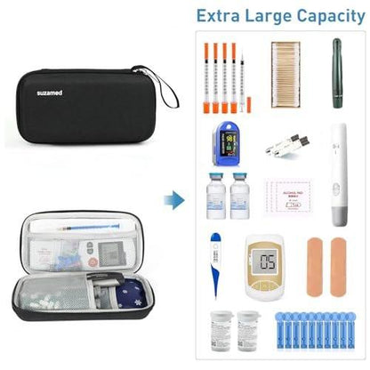 suzamed Insulin Kühltasche Reiseetui, EVA Isolierung Medizinkoffer mit 2 Kühlakkus für Diabetes, Insulin Pen und Zubehör (Schwarz)