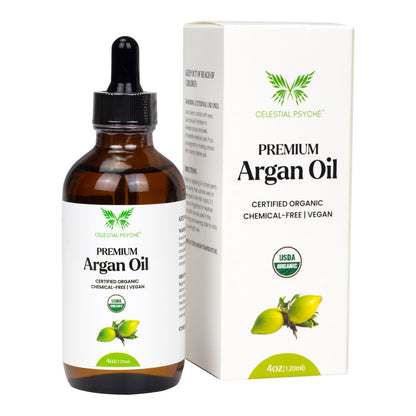 Celestial Psyché USDA Bio Arganöl (118 ml) – 100% rein, natürlich, chemikalienfrei, vegan, hexanfrei – für gesundes Haarwachstum, Kopfhautpflege, Hautfeuchtigkeit und natürliche Schönheit