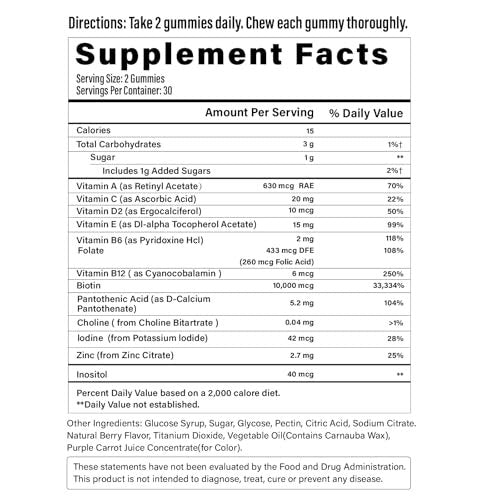 Lazpowfi Biotin Gummies – Haar, Haut und Nägel Vitamine für Männer & Frauen, veganes Vitamin B7, unterstützt Haarwachstum und stärkere Nägel, 30-Tage-Vorrat – Himbeer – 60 Stück