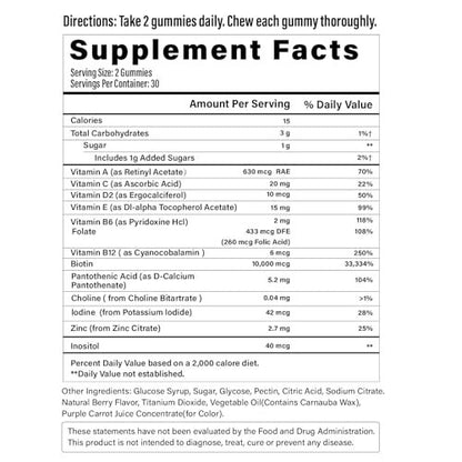 Lazpowfi Biotin Gummies – Haar, Haut und Nägel Vitamine für Männer & Frauen, veganes Vitamin B7, unterstützt Haarwachstum und stärkere Nägel, 30-Tage-Vorrat – Himbeer – 60 Stück