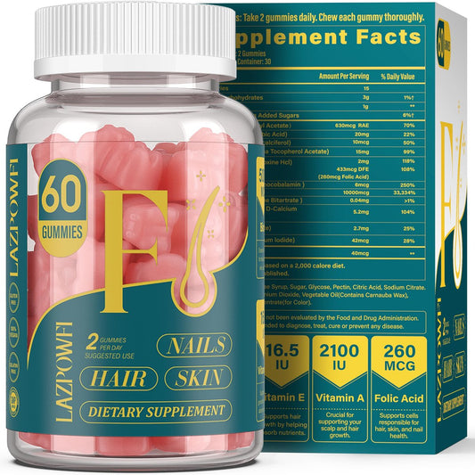 Lazpowfi Biotin Gummies – Haar, Haut und Nägel Vitamine für Männer & Frauen, veganes Vitamin B7, unterstützt Haarwachstum und stärkere Nägel, 30-Tage-Vorrat – Himbeer – 60 Stück