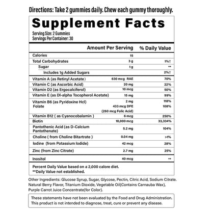 Lazpowfi Biotin Gummies – Haar, Haut und Nägel Vitamine für Männer & Frauen, veganes Vitamin B7, unterstützt Haarwachstum und stärkere Nägel, 30-Tage-Vorrat – Himbeer – 60 Stück