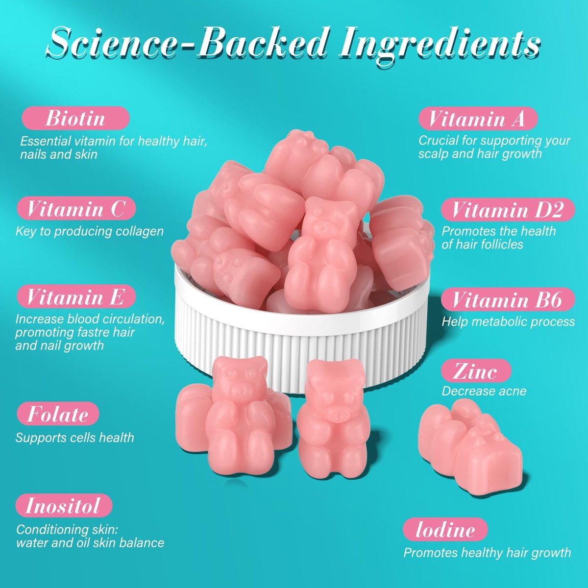 Lazpowfi Biotin Gummies – Haar, Haut und Nägel Vitamine für Männer & Frauen, veganes Vitamin B7, unterstützt Haarwachstum und stärkere Nägel, 30-Tage-Vorrat – Himbeer – 60 Stück