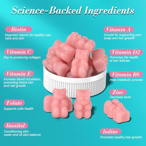 Lazpowfi Biotin Gummies – Haar, Haut und Nägel Vitamine für Männer & Frauen, veganes Vitamin B7, unterstützt Haarwachstum und stärkere Nägel, 30-Tage-Vorrat – Himbeer – 60 Stück