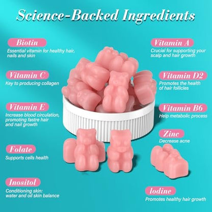 Lazpowfi Biotin Gummies – Haar, Haut und Nägel Vitamine für Männer & Frauen, veganes Vitamin B7, unterstützt Haarwachstum und stärkere Nägel, 30-Tage-Vorrat – Himbeer – 60 Stück