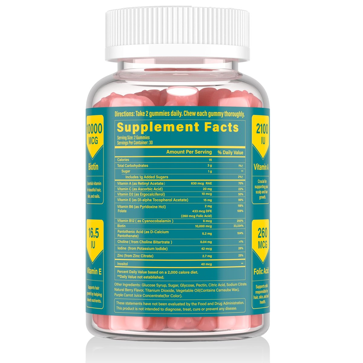 Lazpowfi Biotin Gummies – Haar, Haut und Nägel Vitamine für Männer & Frauen, veganes Vitamin B7, unterstützt Haarwachstum und stärkere Nägel, 30-Tage-Vorrat – Himbeer – 60 Stück