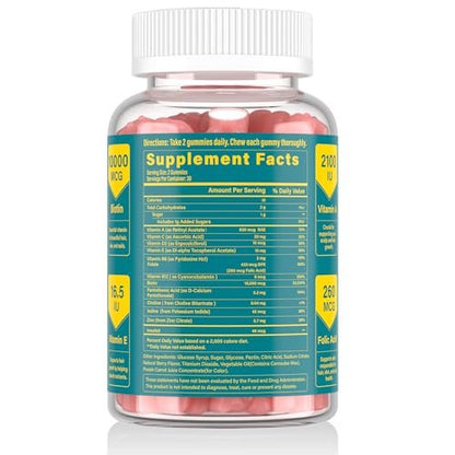 Lazpowfi Biotin Gummies – Haar, Haut und Nägel Vitamine für Männer & Frauen, veganes Vitamin B7, unterstützt Haarwachstum und stärkere Nägel, 30-Tage-Vorrat – Himbeer – 60 Stück