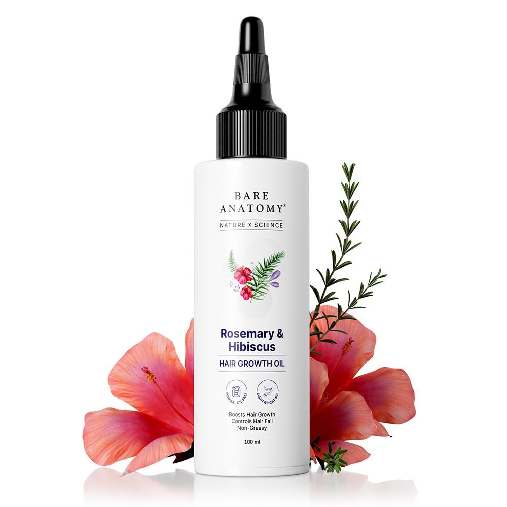 Bare Anatomy Nature x Science Rosmarin-Hibiskus Haarwachstumsöl für Frauen & Männer | Fördert Haarwachstum & stärkt Haare | Pflegt die Kopfhaut & reduziert Haarausfall | Geeignet für alle Haartypen - 100 ml