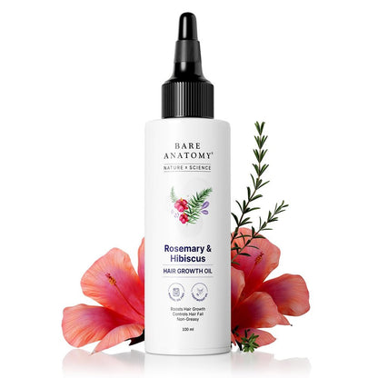 Bare Anatomy Nature x Science Rosmarin-Hibiskus Haarwachstumsöl für Frauen & Männer | Fördert Haarwachstum & stärkt Haare | Pflegt die Kopfhaut & reduziert Haarausfall | Geeignet für alle Haartypen - 100 ml