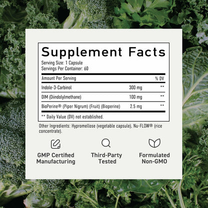 DIM & Indol-3-Carbinol für das Hormongleichgewicht von Frauen und Männern | I3C-Komplex | Östrogen-Balance, Wechseljahre-Ergänzung für die Frauengesundheit, Antioxidantien | Vegan, Nicht-GVO, Glutenfrei | SMNutrition | 60 Kapseln