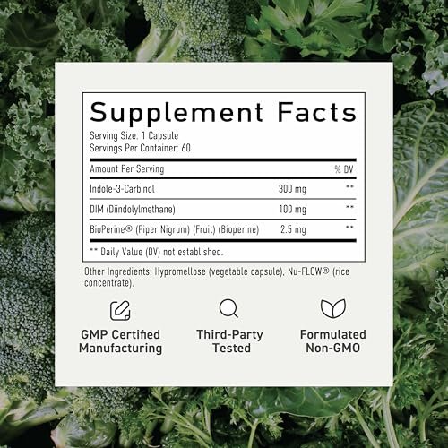 DIM & Indol-3-Carbinol für das Hormongleichgewicht von Frauen und Männern | I3C-Komplex | Östrogen-Balance, Wechseljahre-Ergänzung für die Frauengesundheit, Antioxidantien | Vegan, Nicht-GVO, Glutenfrei | SMNutrition | 60 Kapseln