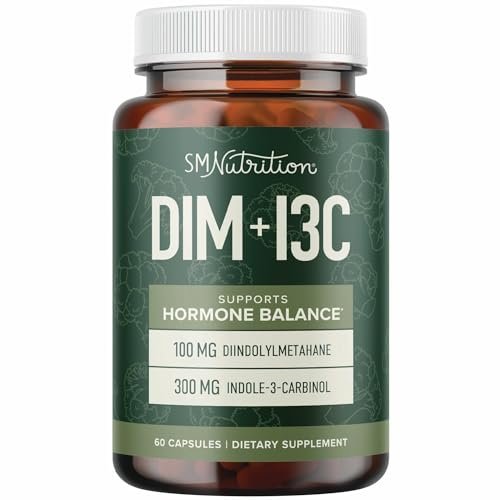 DIM & Indol-3-Carbinol für das Hormongleichgewicht von Frauen und Männern | I3C-Komplex | Östrogen-Balance, Wechseljahre-Ergänzung für die Frauengesundheit, Antioxidantien | Vegan, Nicht-GVO, Glutenfrei | SMNutrition | 60 Kapseln